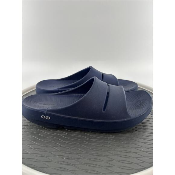 OOFOS Ooahh Sport Sandal Mens Sz 11/W13 Recovery Comfort Slip-On Slide Navy Blue - Picture 1 of 9